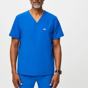 Figs Mens Chisec Three Pocket Blue Scrub Top